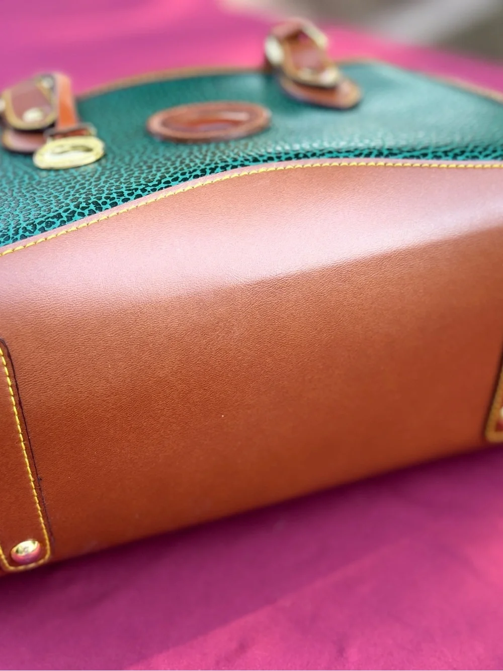 Vintage Dooney & Bourke Emerald Green All Weather Leather Satchel